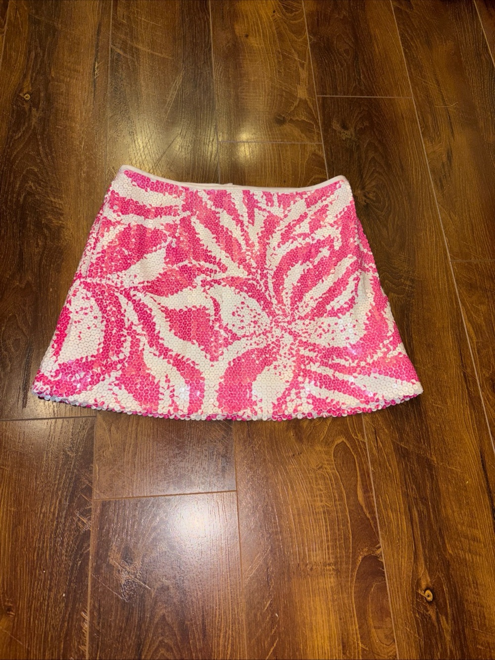 Lilly Pulitzer Women's Harvey Sequin Skirt Floral Pattern Pink White, Sz 2
